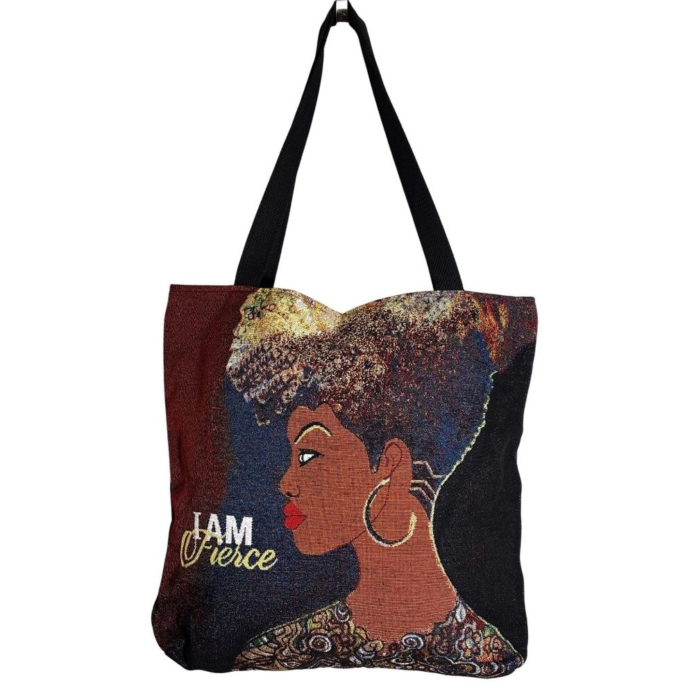 Shades Of Color Jacquard Sylvia "Gbaby" "I Am Fierce" Tote - Picture 2 of 6